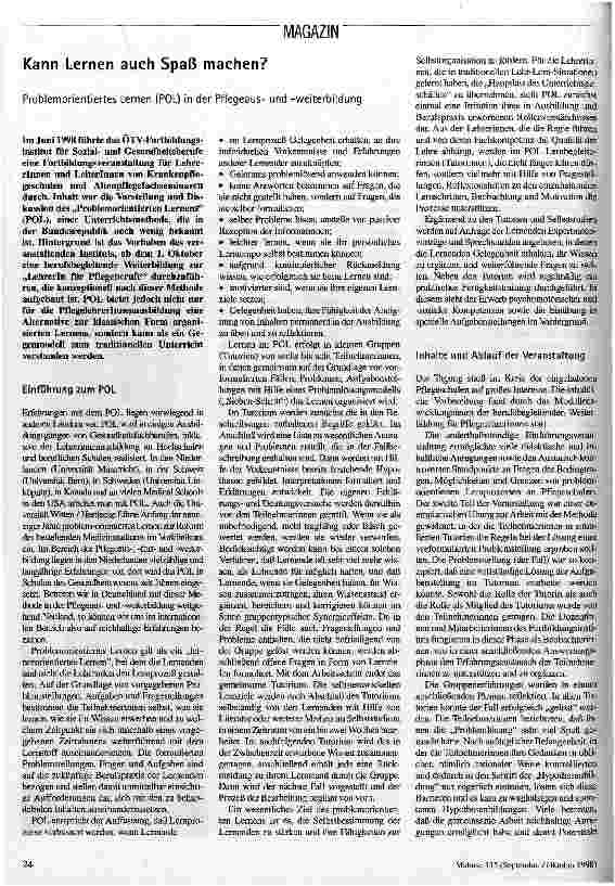 Kann Lernen auch Spaß machen? Problemorientiertes Lernen (POL) in der Pflegeausund -weiterbildung