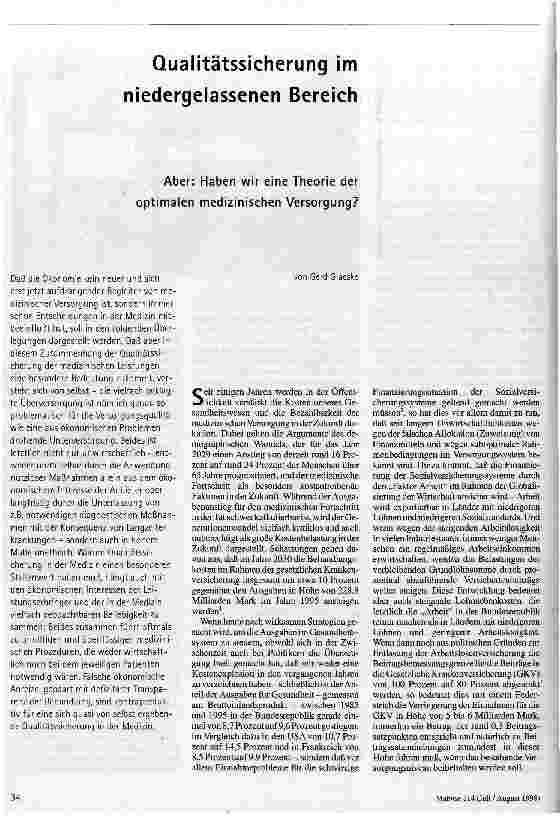 Qualitätssicherung im niedergelassenen Bereich Aber: Haben wir eine Theorie der optimalen medizinischen Versorgung?