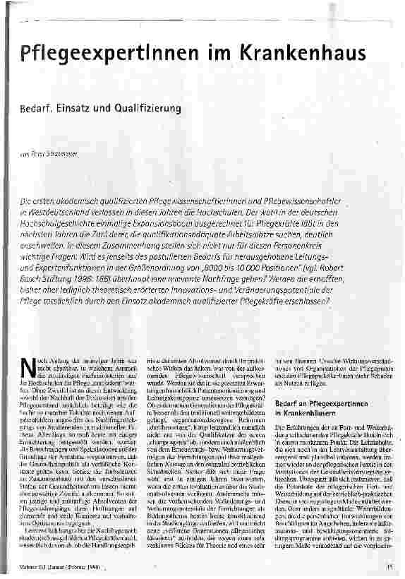 PflegeexpertInnen im Krankenhaus Bedarf, Einsatz und Qualifizierung