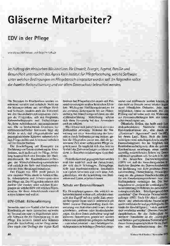 Gläserne Mitarbeiter? EDV in der Pflege