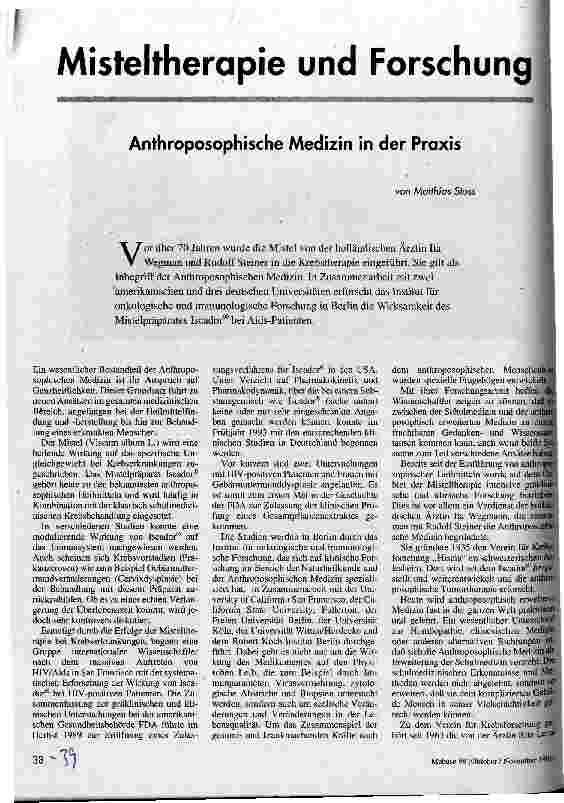 Misteltherapie und Forschung Anthroposophische Medizin in der Praxis