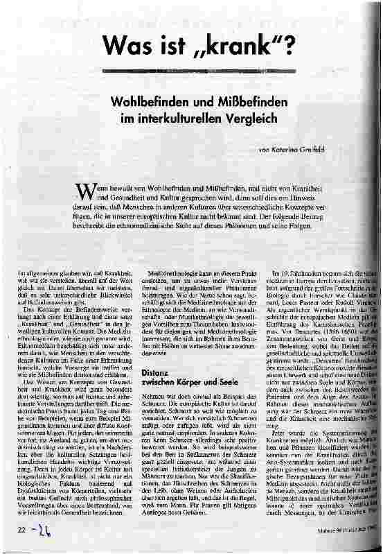 Was ist krank? Wohlbefinden und Mißbefinden im interkulturellen Vergleich