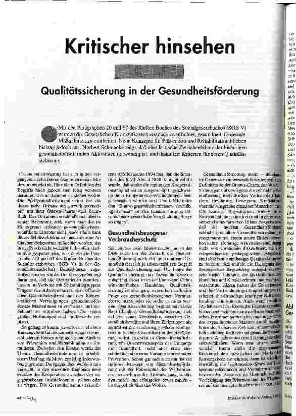 Kritischer hinsehen Qualitätssicherung in der Gesundheitsförderung