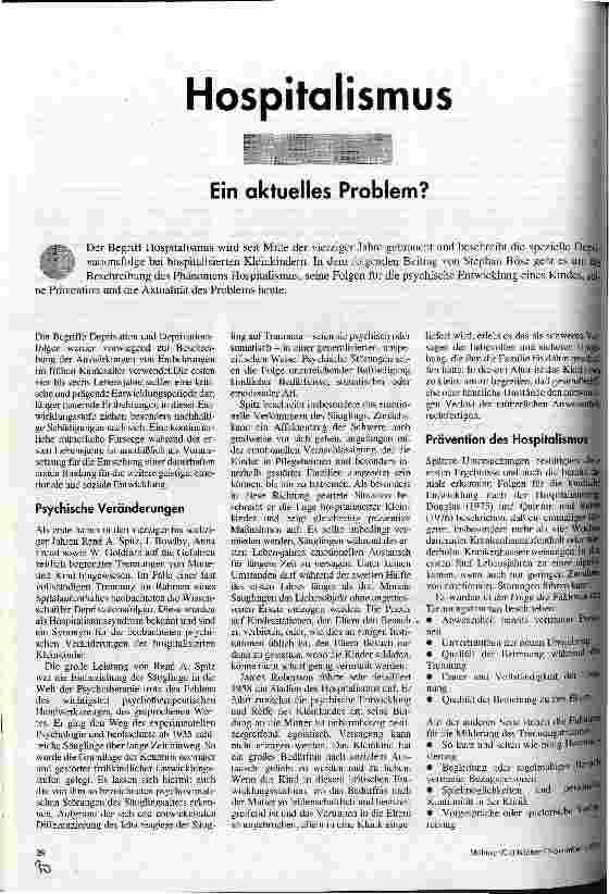 Hospitalismus Ein aktuelles Problem?