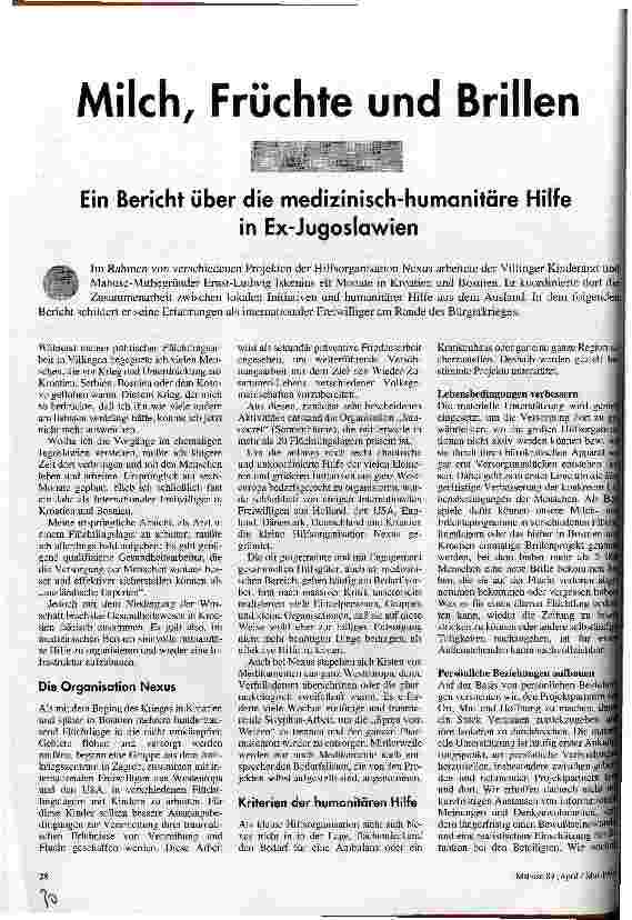 Milch, Früchte und Brillen Ein Bericht über die medizinisch-humanitäre Hilfe in Ex-Jugoslawien