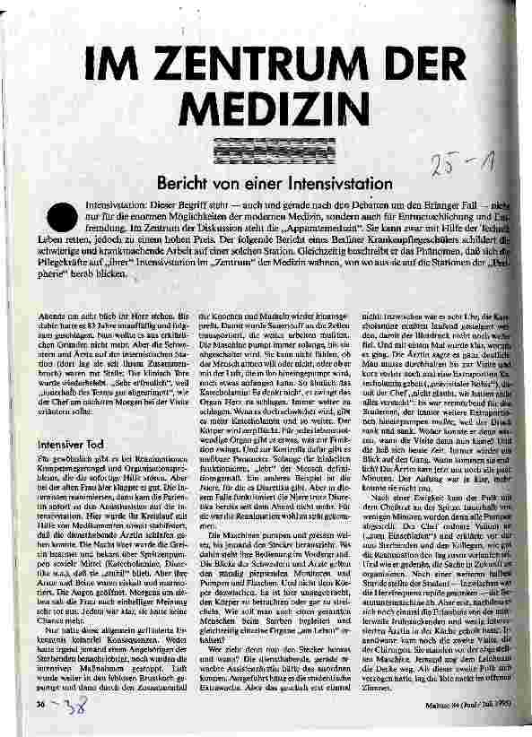 Im Zentrum der Medizin Bericht von einer Intensivstation