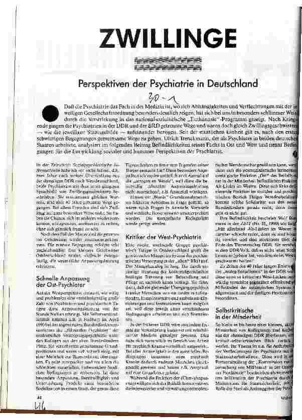 Zwillinge Perspektiven der Psychiatrie in Deutschland