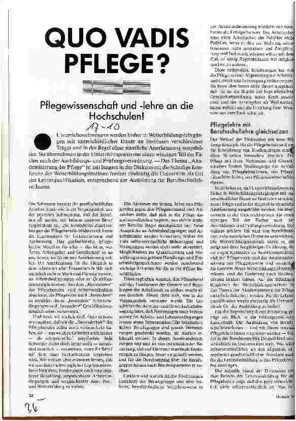 Quo vadis Pflege? Pflegewissenschaft und -lehre an die Hochschulen!