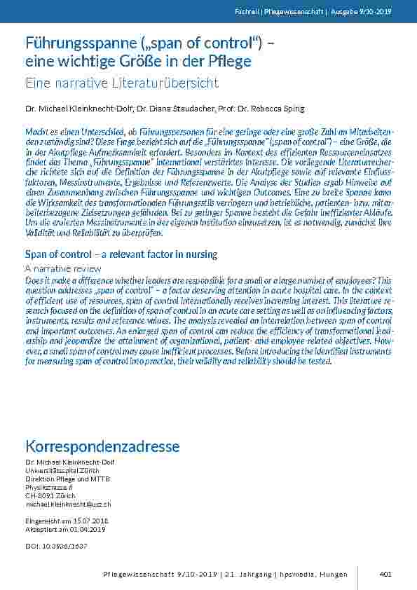 Führungsspanne („span of control“) – eine wichtige Größe in der Pflege