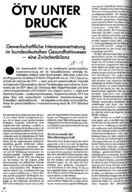 ÖTV unter Druck - Gewerkschaftliche Interessenvertretung im bundesdeutshcen Gesundheitswesen - eine Zwischenbilanz