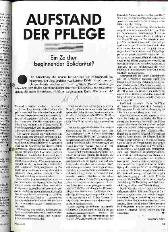 Aufstand der Pflege Ein Zeichen beginnender Solidarität