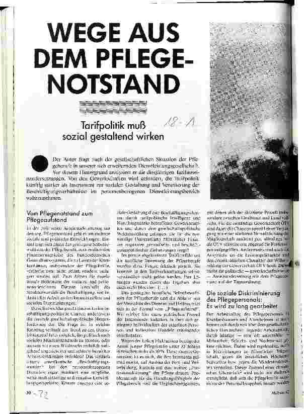 Wege aus dem Pflegenotstand Tarifpolitik muß sozial gestaltend wirken