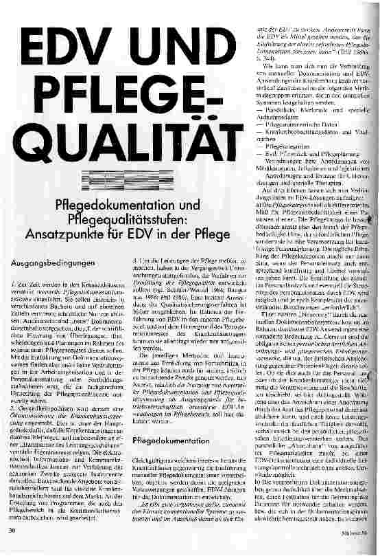 EDV und Pflegequalität / Pflegedokumentation und Pflegequalitätsstufen: Ansatzpunkt für die EDV in der Pflege
