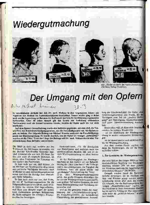Wiedergutmachung Der Umgang mit den Opfern