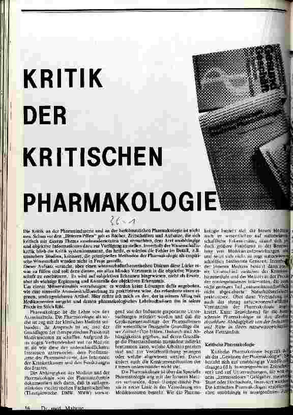 Kritik der kritischen Pharmakologie