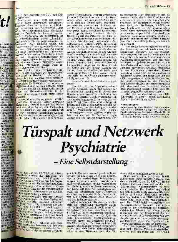 Türspalt und Netzwerk Psychiatrie - Eine Selbstdarstellung -
