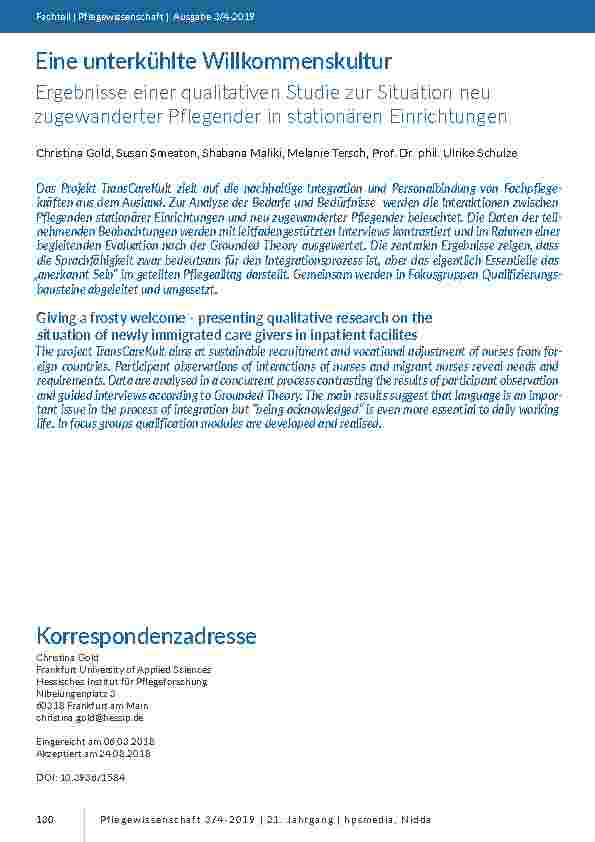 Eine unterkühlte Willkommenskultur. Ergebnisse einer qualitativen Studie zur Situation neu zugewanderter Pflegender in stationären Einrichtungen