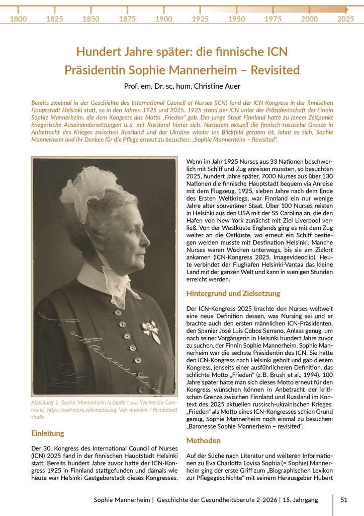 [doc_775370] Hundert Jahre später: Die finnische ICN-Präsidentin Sophie Mannerheim – Revisited – Das Journal für historische Forschung der Pflege- und Gesundheitsberufe