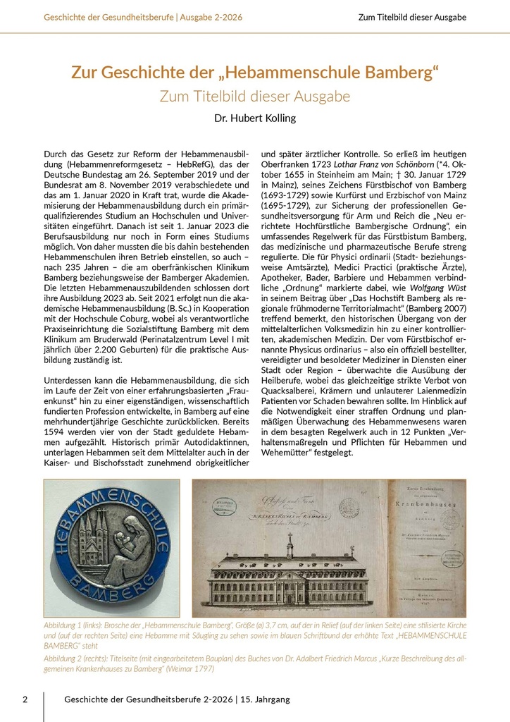 [doc_775364] Zur Geschichte der „Hebammenschule Bamberg“ – Das Journal für historische Forschung der Pflege- und Gesundheitsberufe
