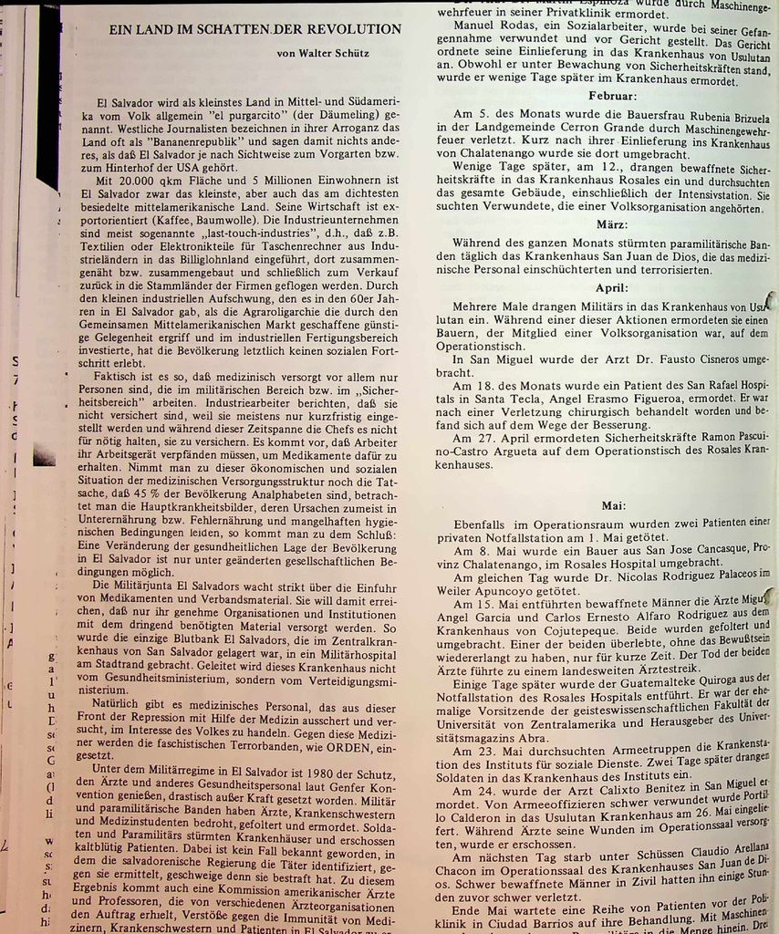 [doc_775413] Ermordeter in El Salvador. Ein Land im Schatten der Revolution – Zeitschrift für alle Gesundheitsberufe