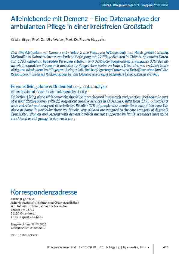 Alleinlebende mit Demenz – Eine Datenanalyse der ambulanten Pflege in einer kreisfreien Großstadt