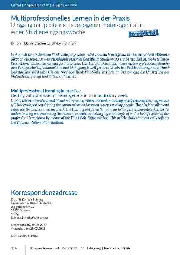 Multiprofessionelles Lernen in der Praxis. Umgang mit professionsbezogener Heterogenität in einer Studieneingangswoche