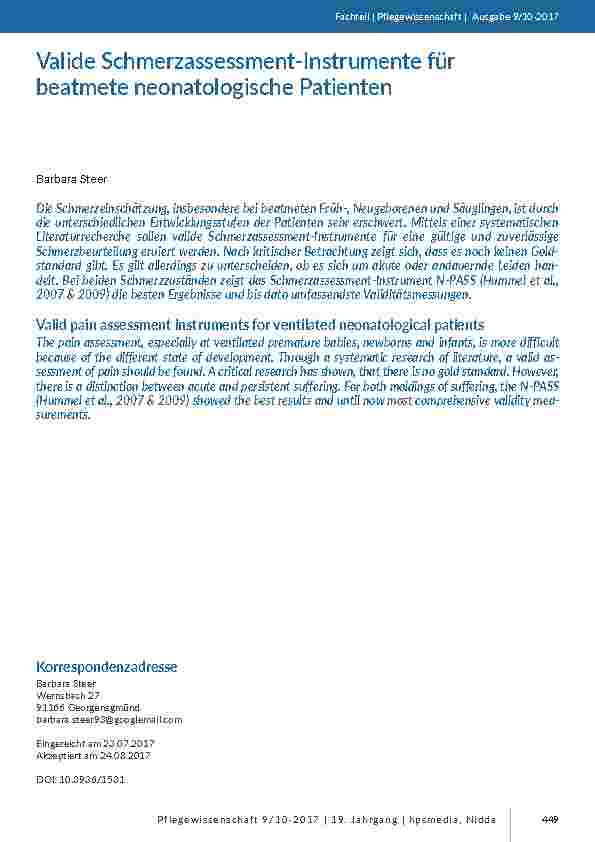Valide Schmerzassessment-Instrumente für beatmete neonatologische Patienten