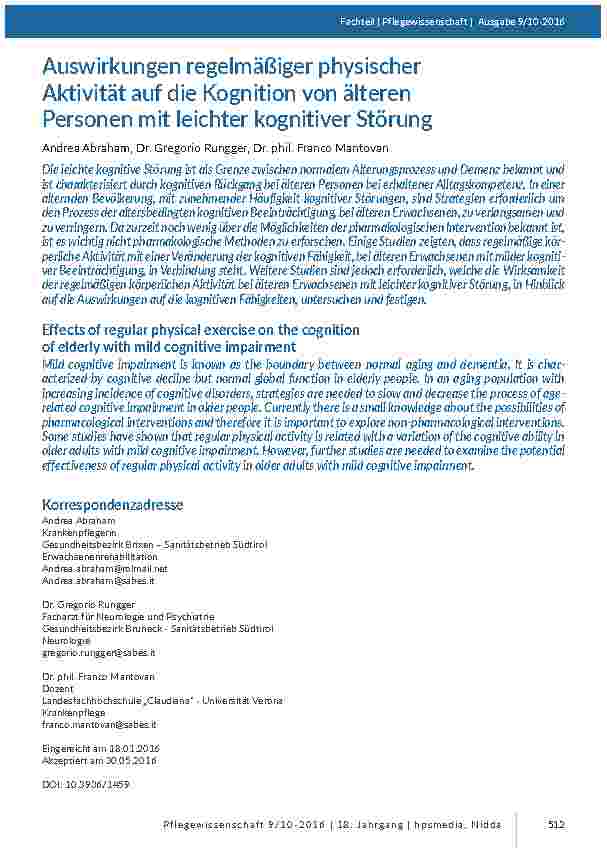 Auswirkungen regelmäßiger physischer Aktivität auf die Kognition von älteren Personen mit leichter kognitiver Störung