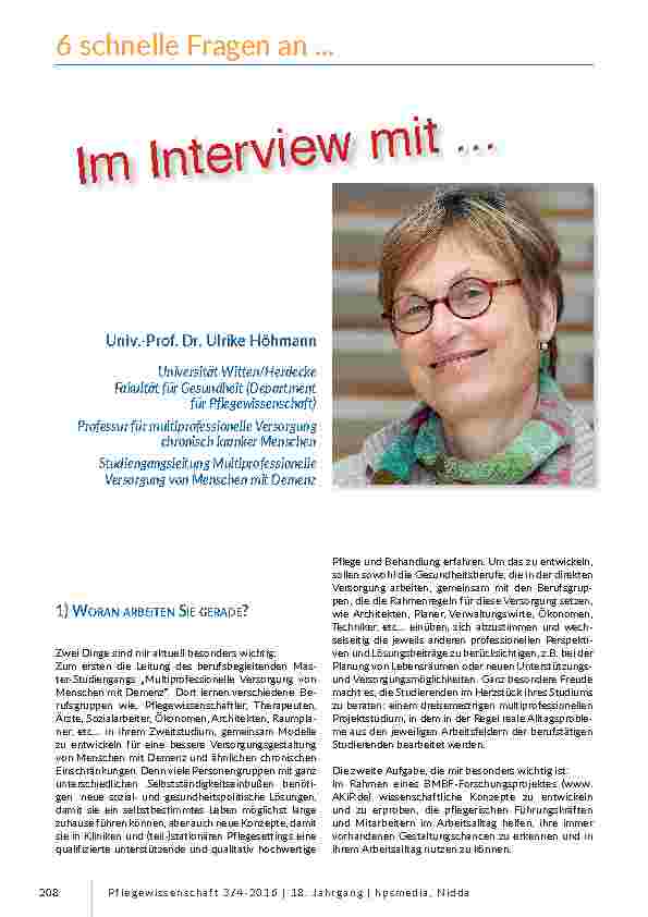 Interview - 6 Fragen an Univ. -Prof. Dr. Ulrike Höhmann