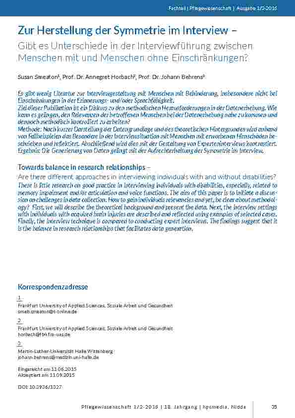 Zur Herstellung der Symmetrie im Interview – Gibt es Unterschiede in der Interviewführung zwischen Menschen mit und Menschen ohne Einschränkungen?