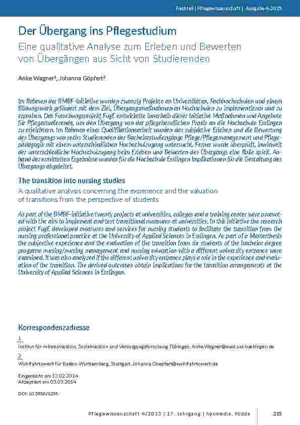 Der Übergang ins Pflegestudium. Eine qualitative Analyse zum Erleben und Bewerten von Übergängen aus Sicht von Studierenden