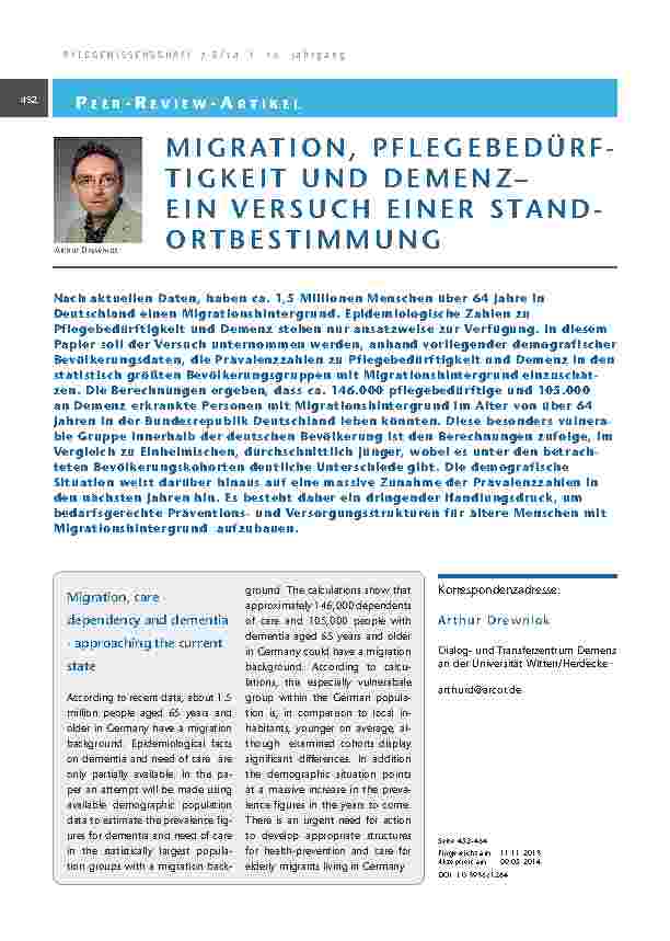 Migration, Pflegebedürftigkeit und Demenz – ein Versuch einer Standortbestimmung