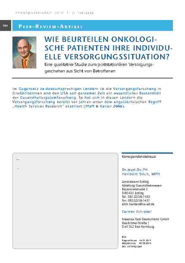 Wie beurteilen onkologische Patienten ihre individuelle Versorgungssituation? Eine qualitative Studie zum poststationären Versorgungsgeschehen aus Sicht von Betroffenen